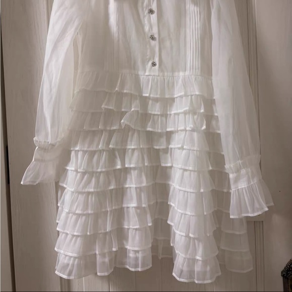 Japanese Kawaii Miu White Princess Balletcore Tiered Layered Ruffle Mini Dress - Picture 7 of 7